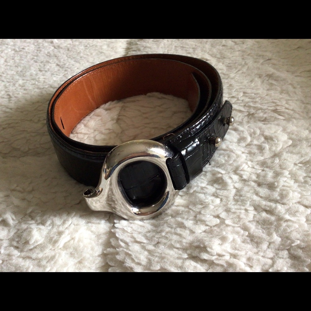 Brian Toohey Exotic Leather Croc Embossed Belt in Black